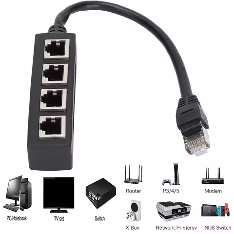 Ethernet Splitter, RJ45 1 Male to 4 x Female LAN Ethernet Splitter Adapter Cable Suitable Super Cat5