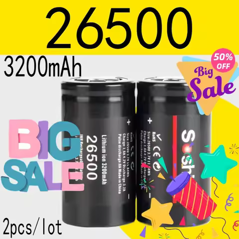 Battery 2pcs/lot Soshine 26500 3.7V 3200mAh Lithium-ion Rechargeable Battery