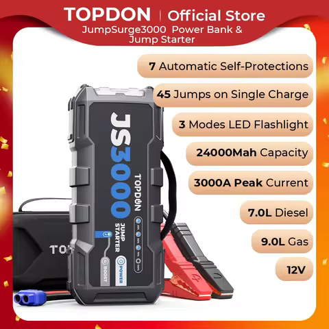 Topdon JS3000 3000A Jump Starter Power Bank 12V Car Starting Device 24000Mah Battery Jump Start for 