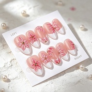 30 Pieces Hot Sale Pink Carved Almond Wearing Nails Exquisite White French Manicure Nails