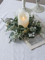 1入組人造綠色植物香薰蠟燭飲料架底座花朵圓環裝飾用品用品婚禮桌子裝飾用品