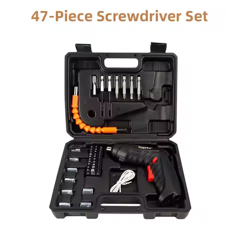 47PCS 3.6v Cordless Screwdriver Set with Rechargeable Lithium Battery Household Electric Drill Tool 