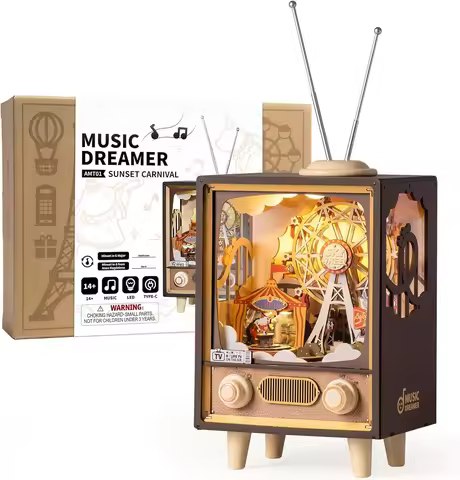 Robotime Wooden Music Box 3D Puzzles DIY Model Kits Book Nook DIY Night Light for Men Women Hobby Su