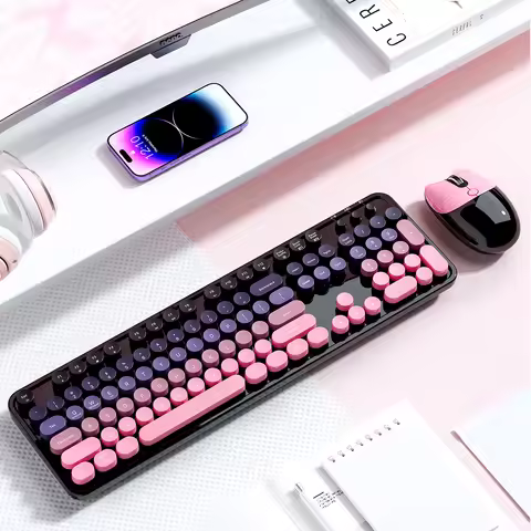 MOFii Sweet Wireless Bluetooth Dual Mode Rechargeable Keyboard Mouse Combo, Gradient Retro Round Key