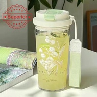 600ml Lily Of The Valley Print Water Cup Portable Large Capacity Plastic Drinking Cup For H4o3
