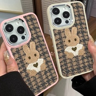 Cute Doll Rabbit Phone Case Compatible for IPhone 11 12 13 Pro 14 15 7 8 Plus SE 2020 XR X XS Max TPU Soft Casing Metal Lens Protector Large Hole Frame