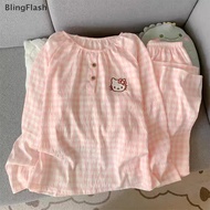 Plaid Cute Cartoon Cat Print Comfortable Home Leisure Pajama Set For Women