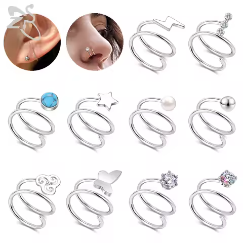 ZS 1 PC 20G Double Layers Stainless Steel Nose Ring Butterfly Star Nose Hoop Rings Ear Cartilage Tra