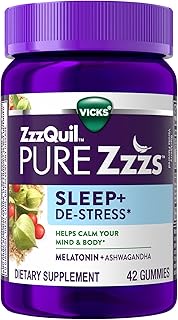 Vicks ZzzQuil Pure Zzzs Sleep+De Stress Melatonin Sleep Aid Gummies with Ashwagandha for Stress Supp