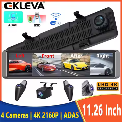EKLEVA 4 Channel Dash Cam 11.26 Inch 4K WIFI Rear View Mirror 4 Cameras Video recorder Car DVR ADAS
