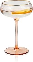 G Champagne Coupe Glass with Gold Rim, Pink Stem, Crystal Cocktail Glass,1 PCAK