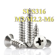 316 Stainless Steel Screw CSK Self Tapping Screw M2/M2.2/M2.6/M3/M3.5/M4/M5/M6 * L5-100mm [GYYY-ML]