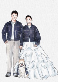 【客製化婚紗似顏繪】手繪水彩風 情侶電子檔