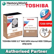 TOSHIBA N300 NAS SATA Internal 3.5" HDD 7200RPM, 8TB / 16TB. Singapore 3 Year Warranty