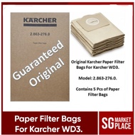 Karcher 2.863-276.0 Paper Filter Bags For Karcher WD3. Original. Contains 5 pcs of Karcher Paper Filter Bags. Local SG.