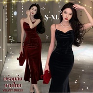 (Dress5-234) VELVET Dress Very High Waist Can Be Worn To Events Spaghetti Strap Wear It And Look Sli