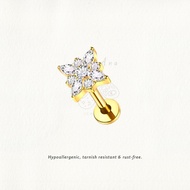 Nora Ana Gold Zircon Daffodil Threaded Stud Flatback Earring Titanium ASTM-F136 Surgical Implant Gra