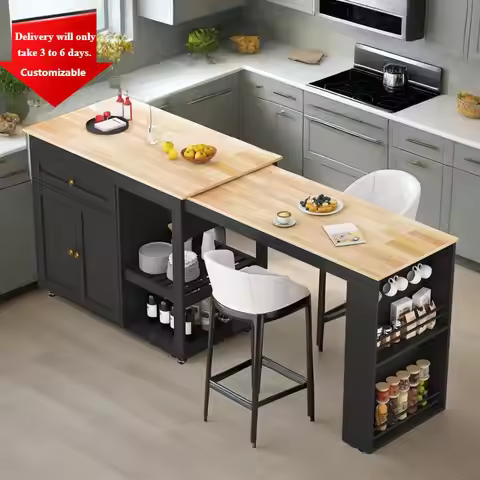 81.5" Kitchen Island with Extendable Dining Table, Rolling Kitchen Cart on Wheels with Spice Rack, D