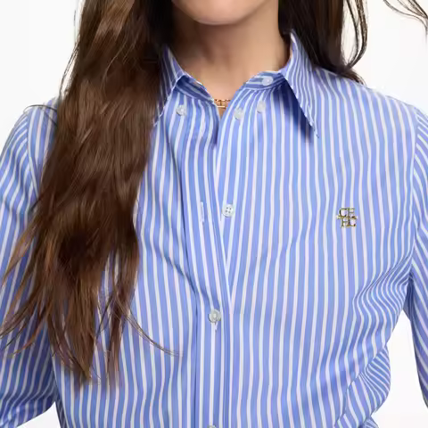 CH New Trend Fashion Shirt High Quality Blue and White Vertical Stripe Brand Letter Label Accessorie