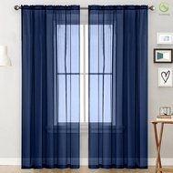 ☀[HOM]Sheer Curtains Living Room Rod Pocket Window Curtain Panels Bedroom Semi Sheer Voile Curtains Dark Blue (39''Wx51''L,2 Panels)