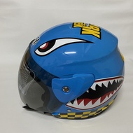 Helm Evo Shark Biru Glossy Half Face Helmet Nouvo Helem SNI Dewasa Motif - bukan KYT INK GM NHK ZEUS