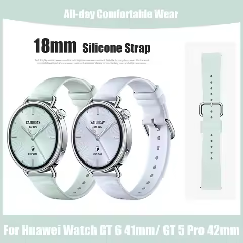 18mm Silicone Watch Strap For HUAWEI WATCH GT 6 41mm/5 Pro 42mm Smart Watch Replacement Watch bands 