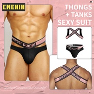 CMENIN PUMP Fashion Cotton Men's Thong And  Tank Top Set Man Underpants Soft Stringi Men Underwear Jockstrap Panties Cueca MP234+98