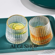 Free 2 teaspoons / Unique glass box containing 1/ 2 dozen spinning whinsky wine glass cup 150ml