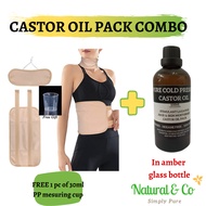 Pure Cold Pressed Castor Oil Pack Combo (100ml Pure Cold Pressed Castor Oil+ Reusable Organic Castor Oil Pack)