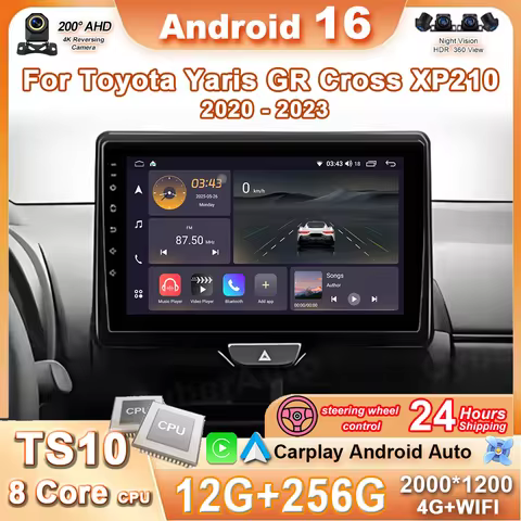 QLED 2K Screen Android 16 Car Multimedia GPS DSP Radio For Toyota Yaris GR Cross XP210 2020-2023 Aut