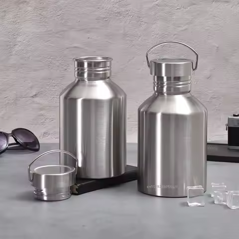 2000ML Large Capacity Sports Water Bottle Single Wall Stainless Steel Kettle Travel Outdoor Portable
