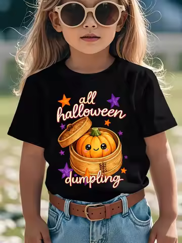 Kids Boys Girls Family Matching T Shirt Halloween Pumpkin Dumpling Print Short Sleeve Tee Casual Par