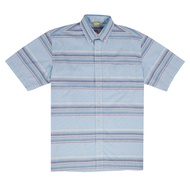camel active Men Short Sleeve Shirt in Regular Fit with Striped in Light Blue Cotton Slub 102-SS23H1765