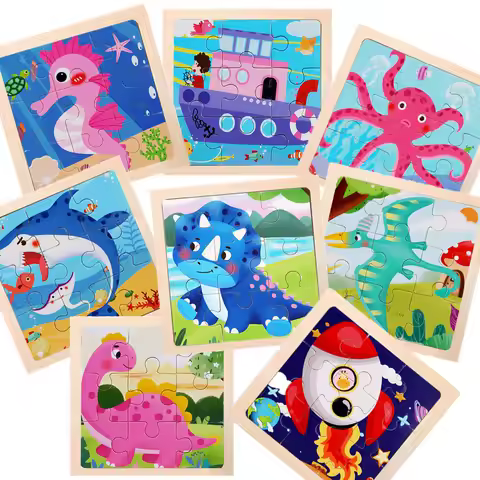 New 9piece Wooden 3d Puzzle Cartoon Animal Vehicle Intelligence Jigsaw Puzzle Game Montessori Educat