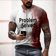 《1008》Mens Bloody Problem Solved Graphic T-Shirt Halloween TShirts Fashion Street Oversize Horrible 