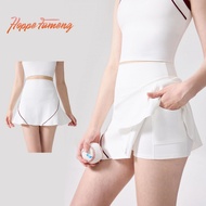 【Hoppe Fumeng】Women's high waist contrasting color ribbed yoga tennis skirt for causal outdoor wear