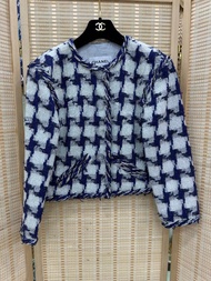🧥Chanel Blue and white Houndstooth Jacket with two pockets Size 34 香奈兒 瀑布藍白千鳥格亮線兩口袋外套 34碼