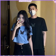 10007批發爆款女士T卹 女士上衣 夏季2025新款韓版反光蝴蝶印花短袖t卹女ins超火打底衫短款上衣潮Ladies T-shirt Ladies Top