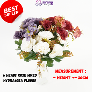 6 Heads Rose Mixed Hydrangea Flower Decoration Bunga Hiasan Dulang Hantaran Bunga Ros Velvet Bunga Tangan Kahwin Tunang