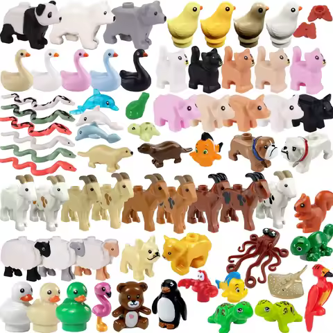 City Street View Animal Pet Zoo Building Blocks Fram Owl Swan Goat Pig Tortoise Rabbit Chicken Duck 