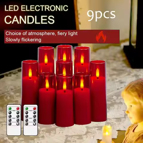 9 Acrylic Flameless LED Electronic Candles Timer Dimmable Flickering Safe Gift Hanukkah Diwali Ramad
