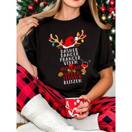 Dasher Dancer Prancer Vixen Moitato Vudo Tequila Blitzen Letter Print T-shirt, Short Sleeve Crew Nec