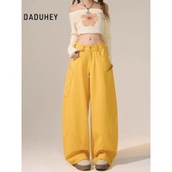 DaDuHey 2025 New Harem Tappered Sickle Yellow Machete Cargo Jeans Female