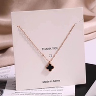 [ 100% TITANIUM ASLI ] Kalung Titanium Wanita Clover Hitam Gold Elegant