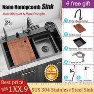 Singki Dapur Nano Sinki 304 Stainless Steel Handmade Single Bowl Kitchen Sink Basin Sinki Dapur