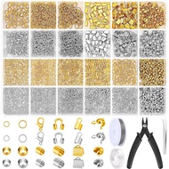 2384Pcs Crimp Beads Supplies for Jewelry Making, Including Crimp Bead Covers, Crimp Tubes, Bracelet 