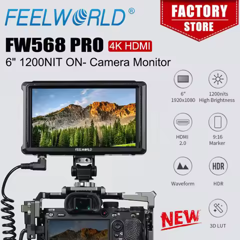 FEELWORLD FW568 PRO 6" 4K HDMI Camera DSLR Monitor 60Hz 1200nit High Bright Waveform Auxiliary Funct