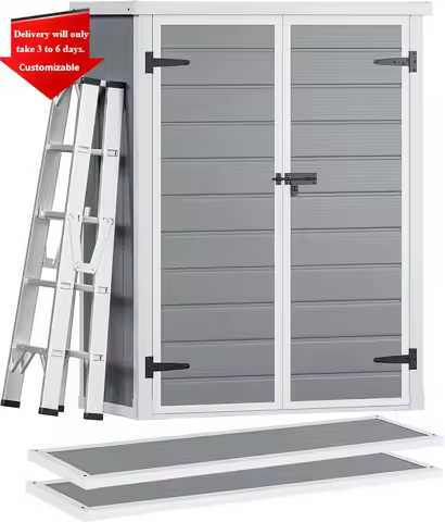 4.3x2x5.5ft Outdoor Vertical Storage Shed with 2 Shelves, 50 Cu Ft Waterproof Resin Garden Shed