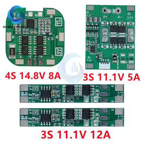 3S 4S 11.1V/14.8V 12A /8A Peak Li-ion BMS PCM With Balanced Lithium Battery Protection Board for Lic
