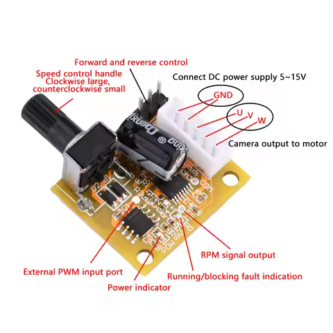 DC 5V-12V 15W BLDC 3-Phase Brushless Motor Driver 2A 15W DC Motor Speed Controller Sensorless Board 